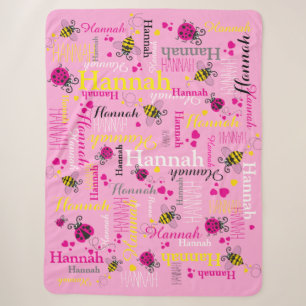 Couverture Sherpa Pouilles roses abeilles coeurs filles nom personna
