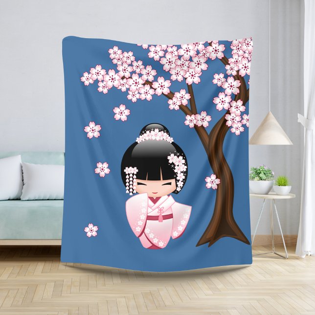 Couverture Sherpa Poupée blanche Kimono Kokeshi - mignonne Geisha Gi (Créateur téléchargé)