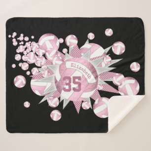 Couverture Sherpa poupée blanche volleyballs et étoiles rose