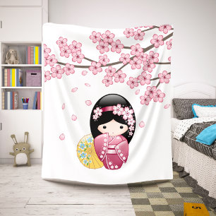 Couverture Sherpa Poupée Kokeshi de printemps - Jolie fille geisha j