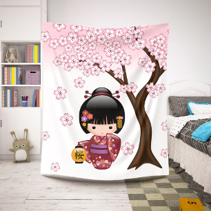 Couverture Sherpa Poupée Kokeshi Sakura - Jolie Geisha Japonaise