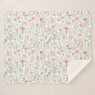 Couverture Sherpa Prairie de fleurs sauvages rose coquette féminine