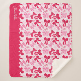 Couverture Sherpa Preppy Hand Drawn Coquette Pink Red Bows