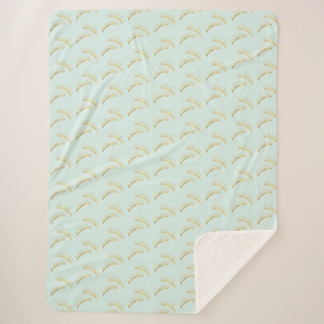 Couverture Sherpa Pretty Mint Gold Eyelashes Birthday (Devant)