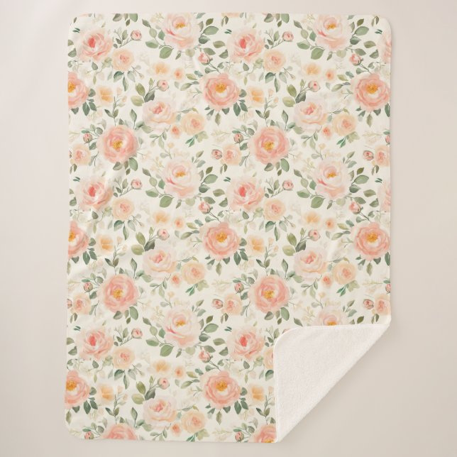 Couverture Sherpa Pretty Peach Flowers   (Devant)