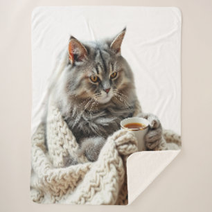 Couverture Sherpa Profitez du thé d'hiver de chat