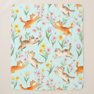 Couverture Sherpa Promenade printanière – Chats joueurs et fleurs