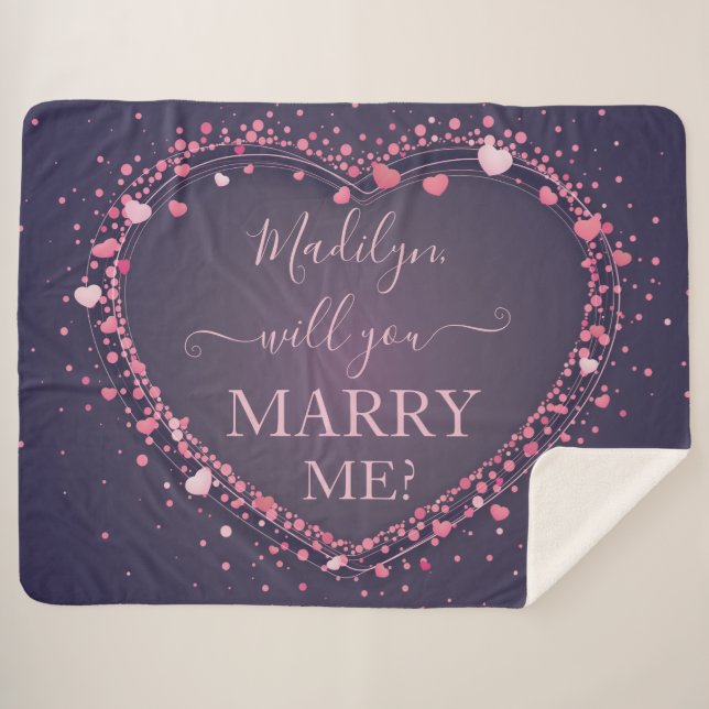 Couverture Sherpa Proposition de mariage des coeurs roses (Devant (Horizontal))