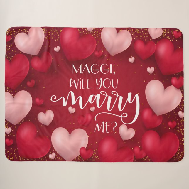 Couverture Sherpa Proposition de mariage personnalisé des Coeurs rou (Devant (Horizontal))