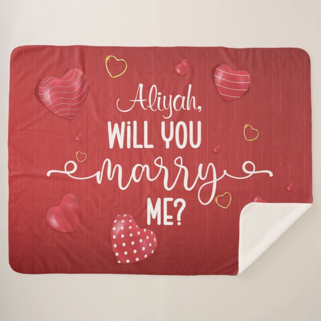 Couverture Sherpa Proposition de mariage Red Wood Hearts (Devant (Horizontal))