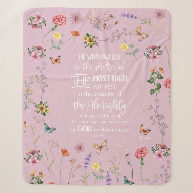 Couverture Sherpa Psaume 91 Bible Verse Fleurs sauvages Sherpa Blank (Devant)