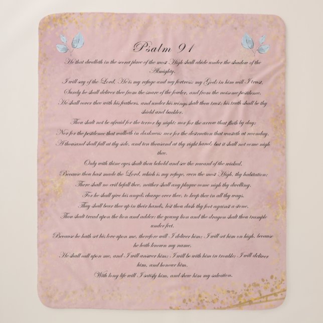 Couverture Sherpa Psaume 91, Écriture & Eucalyptus Feuille, Rose (Devant)