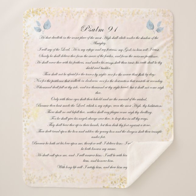 Couverture Sherpa Psaume 91, Ecriture & Eucalyptus Feuilles, Blush (Devant)