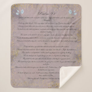 Couverture Sherpa Psaume 91, Écriture & Eucalyptus Feuilles, Violet