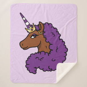 Couverture Sherpa Purple Afro Unicorn