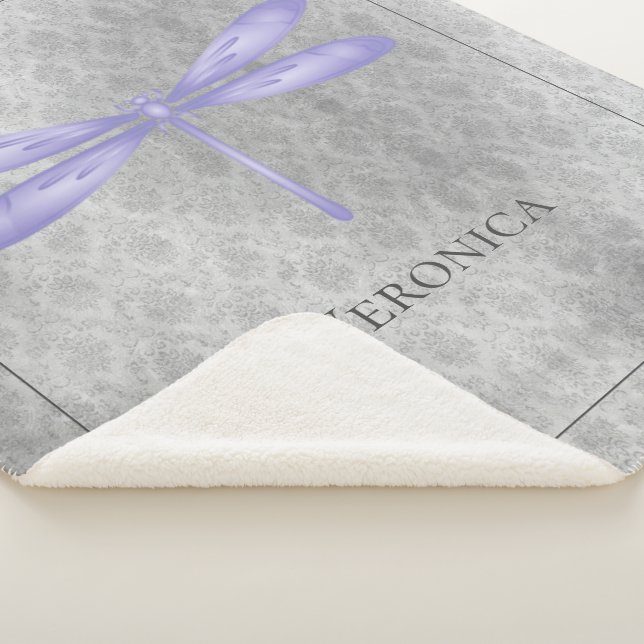 Couverture Sherpa Purple Dragonfly Damask Personnalisé (3/4)