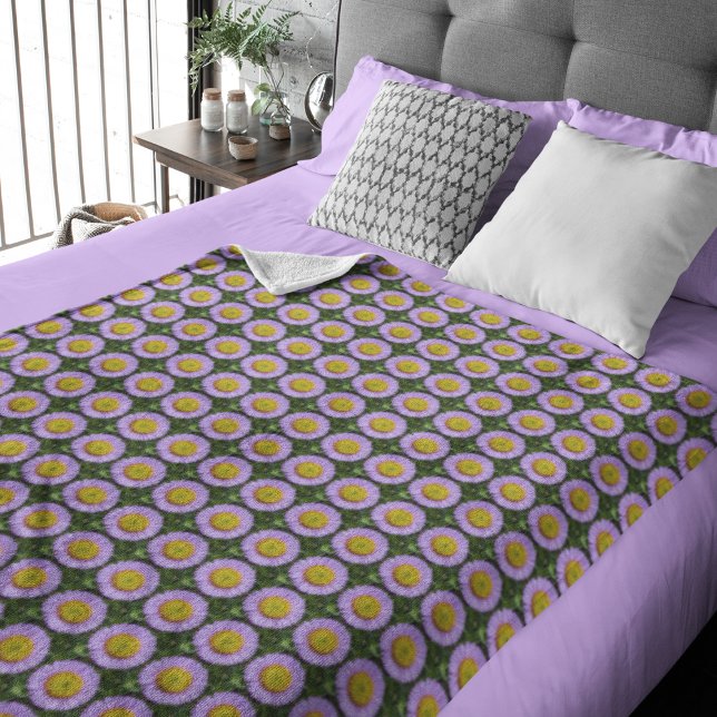 Couverture Sherpa Purple Fleabane Daisy Motif Floral (In Situ Bed)