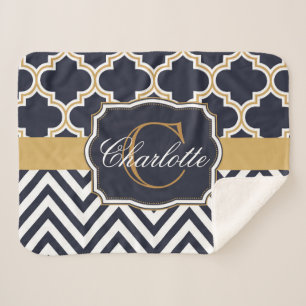Couverture Sherpa Quatrefoil Chevron Monogram