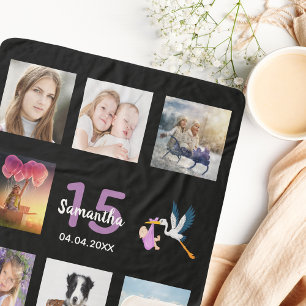 Couverture Sherpa Quinceanera noir photo nom de collage