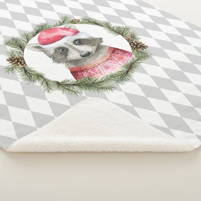 Couverture Sherpa Raccoon de vacances avec Motif Pastel Grey Harlequ (3/4)