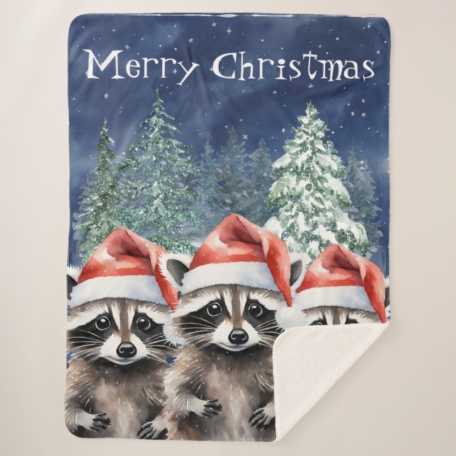 Couverture Sherpa Raccoon Joyeux Noël (Devant)