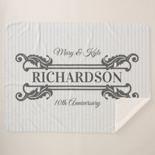 Couverture Sherpa Rayure élégante d'acanthe de monogramme gris
