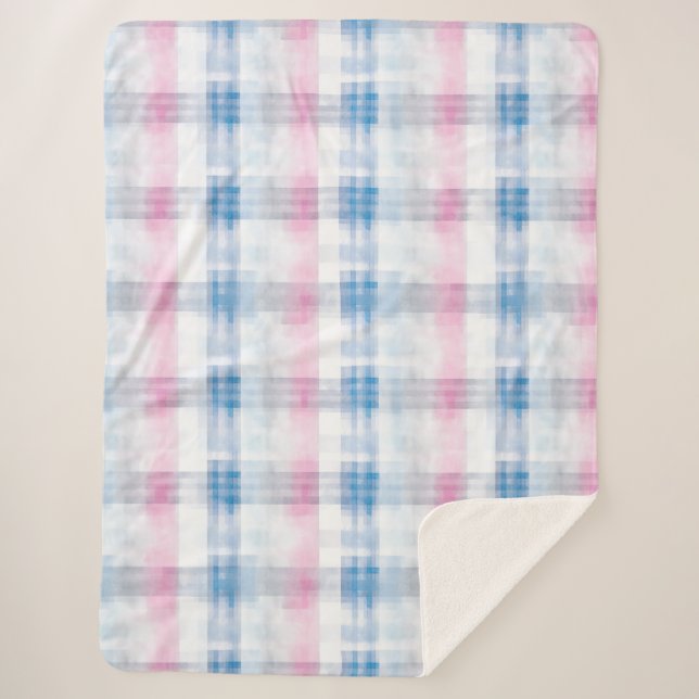 Couverture Sherpa Rayures Bleues Rose Chic (Devant)