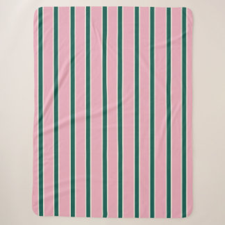 Couverture Sherpa Rayures de bonbon rose et vert