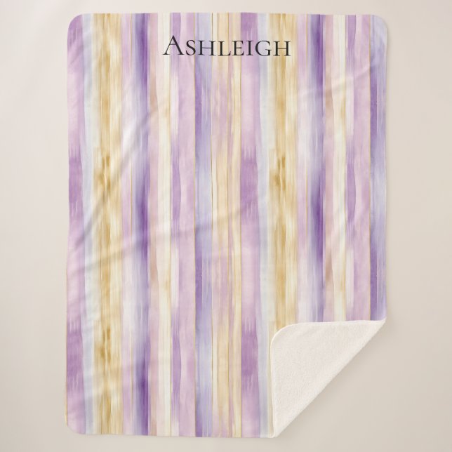 Couverture Sherpa Rayures d'iris crème violet   (Devant)