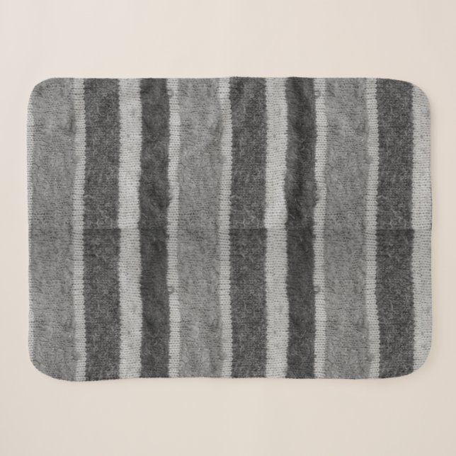 Couverture Sherpa rayures noires et blanches tricotées à la main (Devant (Horizontal))