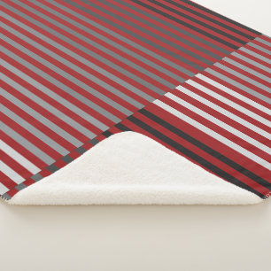 Couverture Sherpa Rayures rouges, grises, noires et blanches