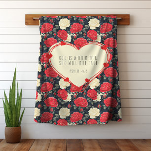 Couverture Sherpa Red & Black Preppy Rose Christian Bible Verse