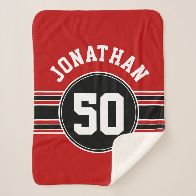 Couverture Sherpa Red Black Team Jersey Fan Gear Nom Numéro (Devant)