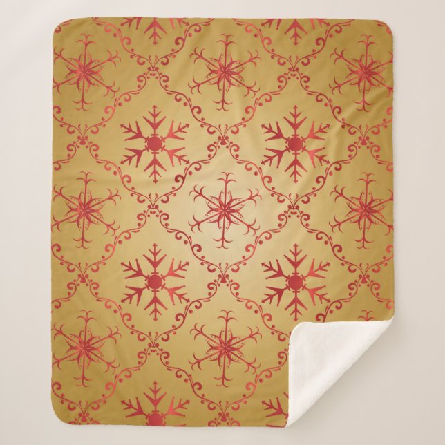 Couverture Sherpa Red Christmas Stars on Gold (Devant)