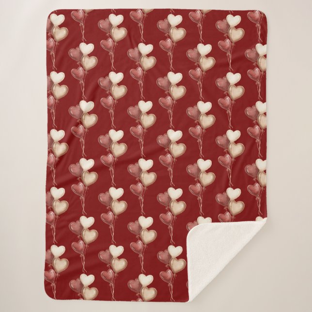 Couverture Sherpa Red Cream Heart Balloons Love  (Devant)