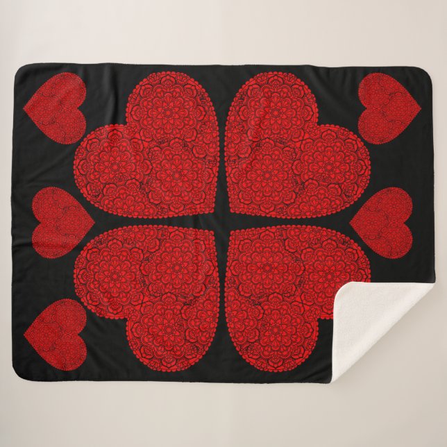 Couverture Sherpa Red Heart Mandala (Devant (Horizontal))