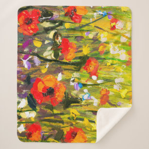 Couverture Sherpa Red Poppies Champ peinture Abstraite