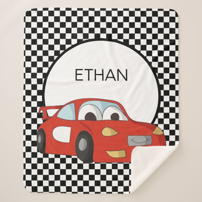 Couverture Sherpa Red Race Car Noir Blanc À damiers Drapeau Enfant (Devant)