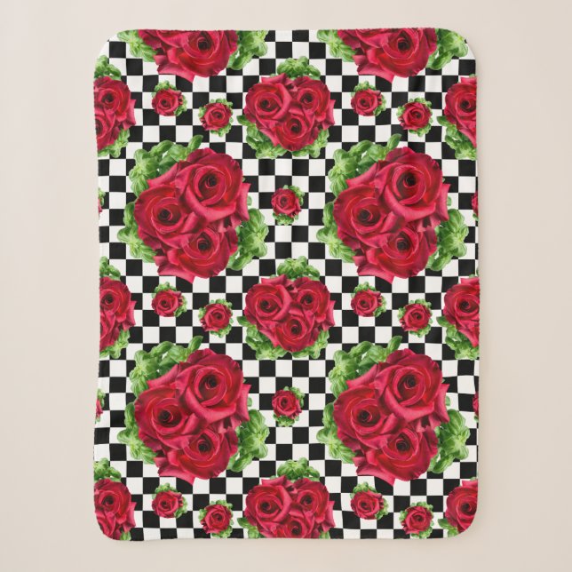 Couverture Sherpa Red Rose Rockabilly Check (Devant)