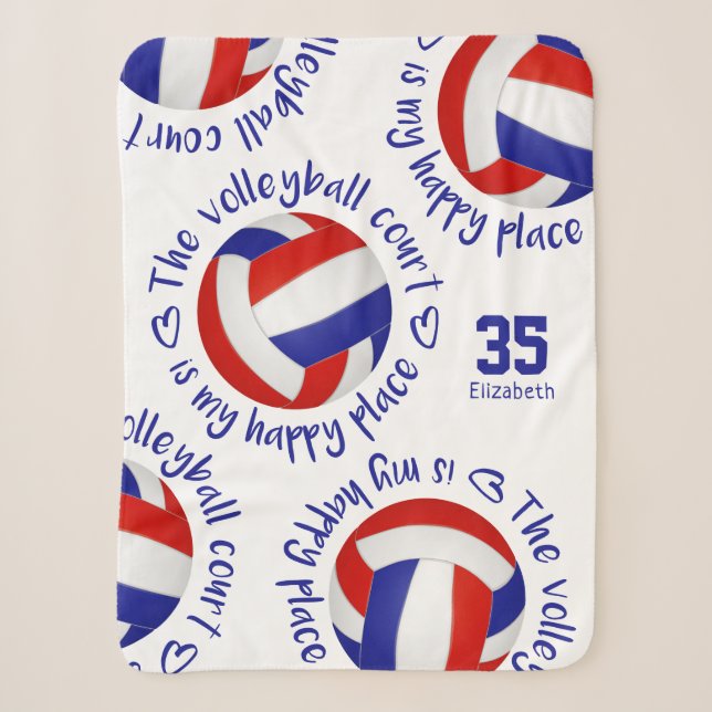 Couverture Sherpa red white blue volleyball court happy place (Devant)