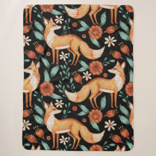 Couverture Sherpa Renard de la forêt fantaisiste et motif floral