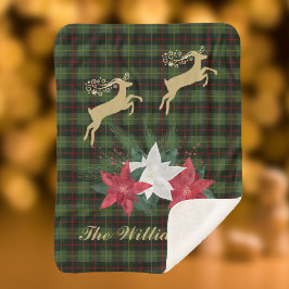 Couverture Sherpa Renne dorée avec Poinsettias