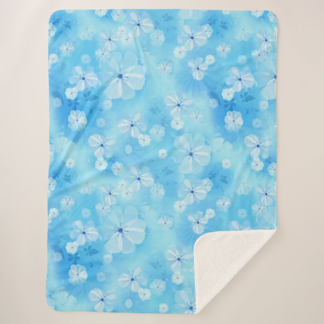 Couverture Sherpa Répéter bleu ciel pâle - fleurs d'aquarelle blanch (Devant)