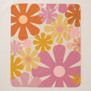Couverture Sherpa Retro 1960s 1970s Fleurs motifs floraux