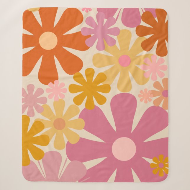 Couverture Sherpa Retro 1960s 1970s Fleurs motifs floraux (Devant)