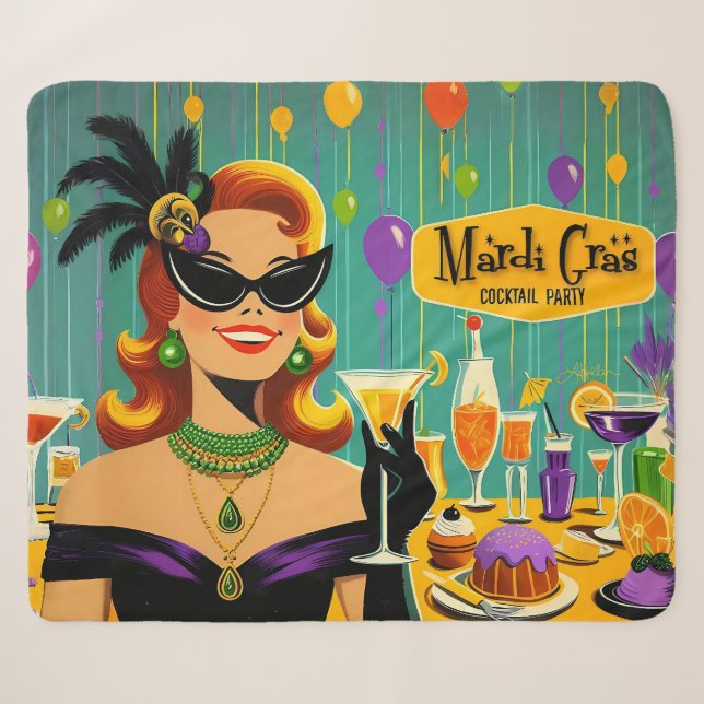 Couverture Sherpa Retro 50s Mardi Gras Cocktail Party (Devant (Horizontal))