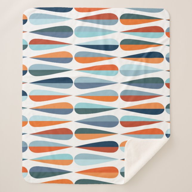 Couverture Sherpa Rétro du milieu du siècle, goutte forme motif. (Devant)