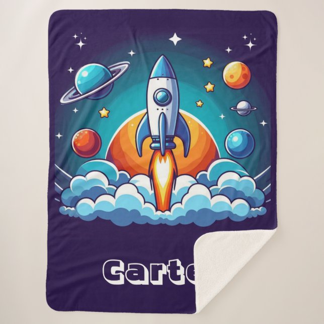 Couverture Sherpa Retro, fusée spatiale (Devant)