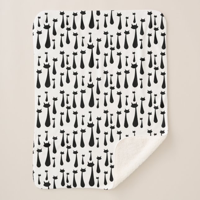 Couverture Sherpa Rétro motif atomique de silhouette de chat noir (Devant)