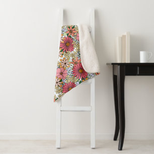 Couverture Sherpa Retro Super Floral Daisy Boho